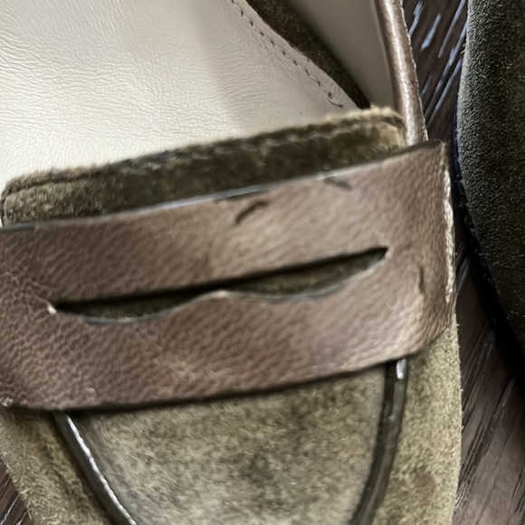 Via Spiga olive green suede penny loafer with green leather trim heel 9M - Picture 17 of 17